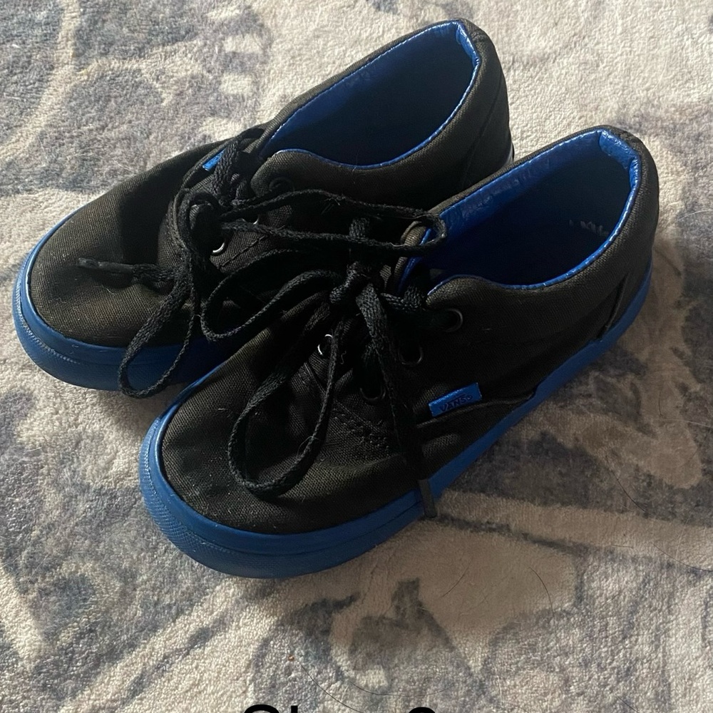 Vans Kids Black Canvas Sneakers with Blue Trim